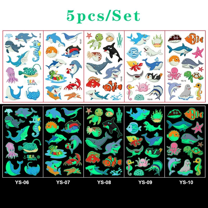 Luminous Tattoo 5 10pcs/Set Temporary Tattoos Mermaid Licorne Children Stickers for Kids Pokemon Tattoo Tattoo for Kids Unicorn