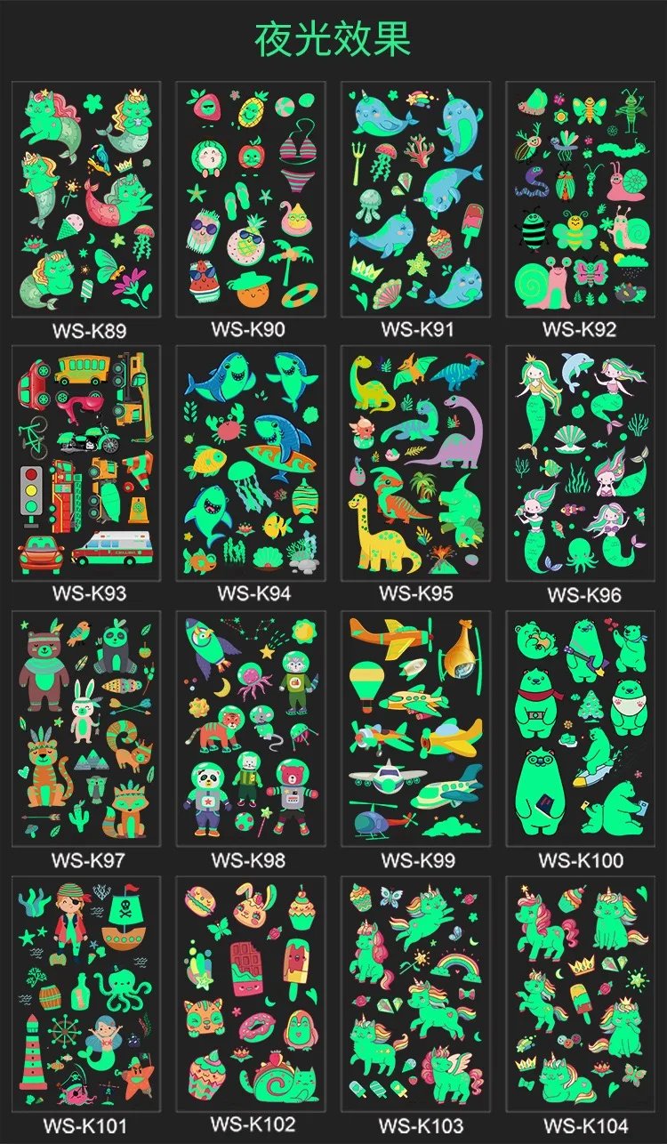 Luminous Tattoo 4 10pcs/Set Temporary Tattoos Mermaid Licorne Children Stickers for Kids Pokemon Tattoo Tattoo for Kids Unicorn