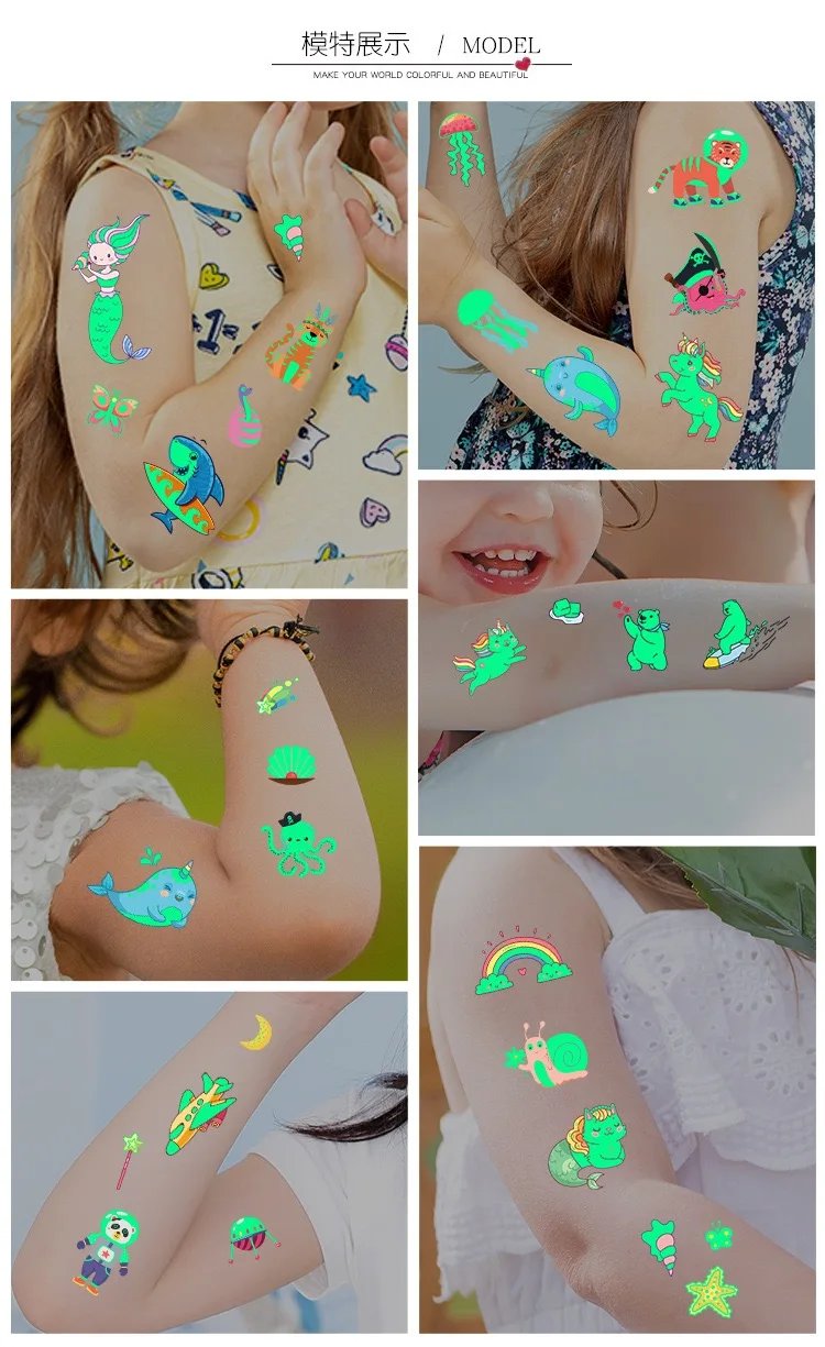 Luminous Tattoo 4 10pcs/Set Temporary Tattoos Mermaid Licorne Children Stickers for Kids Pokemon Tattoo Tattoo for Kids Unicorn