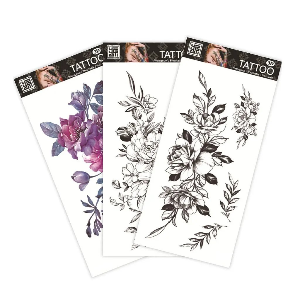 Color Flower Tattoo Sticker for Hand Body Waterproof Snake Flower Temporary Tattoos Female Fake Tattoo for Women