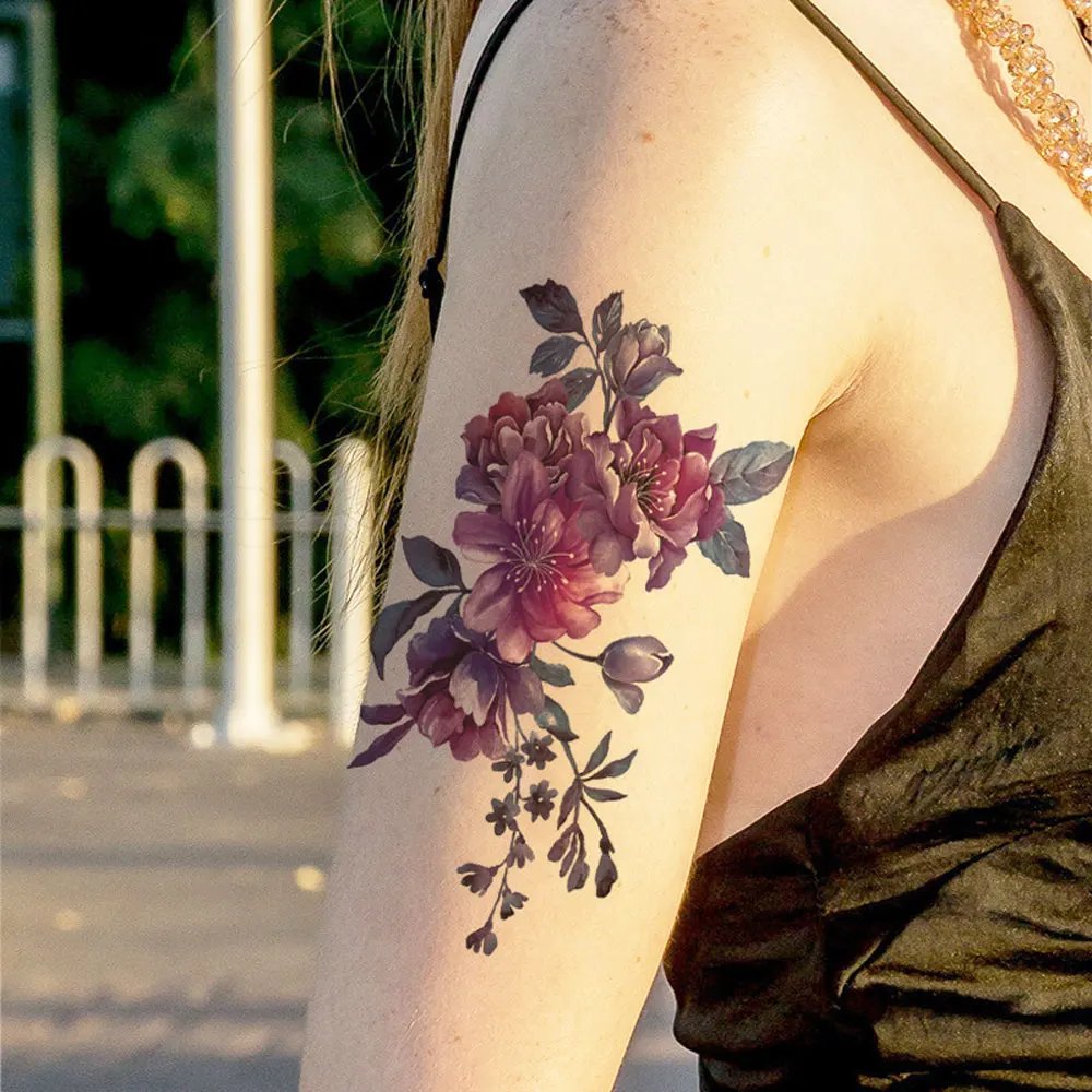 Color Flower Tattoo Sticker for Hand Body Waterproof Snake Flower Temporary Tattoos Female Fake Tattoo for Women