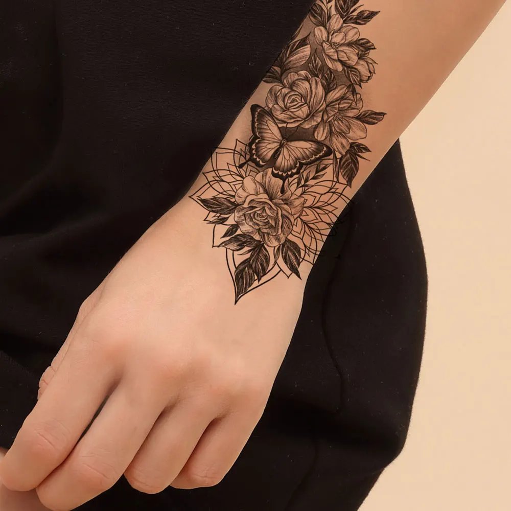 Color Flower Tattoo Sticker for Hand Body Waterproof Snake Flower Temporary Tattoos Female Fake Tattoo for Women