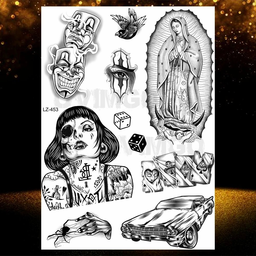 Chicano Bandit Mexico Temporary Tattoos For Men Women Fake Car Nun Tattoo religion Stickers Realistic Back Waterproof Tatoos Chicano Bandit Mexico Temporary Tattoos For Men Women Fake Car Nun Tattoo religion Stickers Realistic Back Waterproof Tatoos