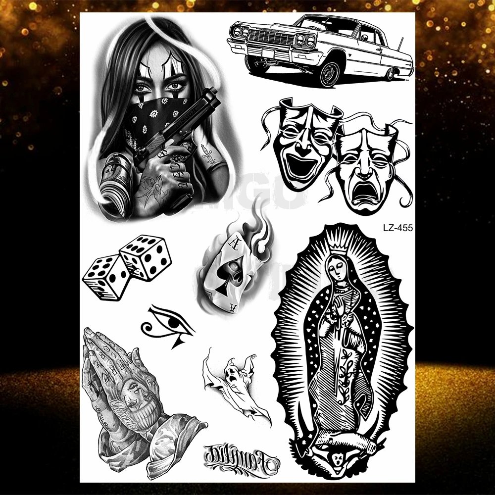 Chicano Bandit Mexico Temporary Tattoos For Men Women Fake Car Nun Tattoo religion Stickers Realistic Back Waterproof Tatoos Chicano Bandit Mexico Temporary Tattoos For Men Women Fake Car Nun Tattoo religion Stickers Realistic Back Waterproof Tatoos