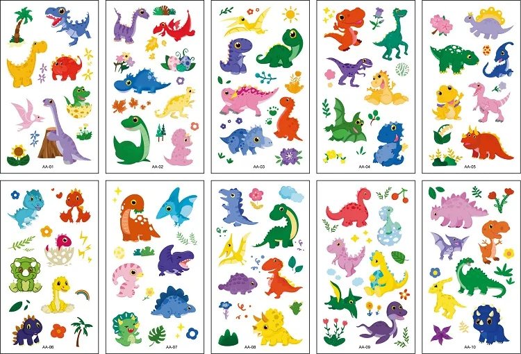 10PCS New Tattoos for Children Transfer Tattoos for Kids Mini Waterproof Tattoos Festival Glitters Face Unicorn Animals Stickers