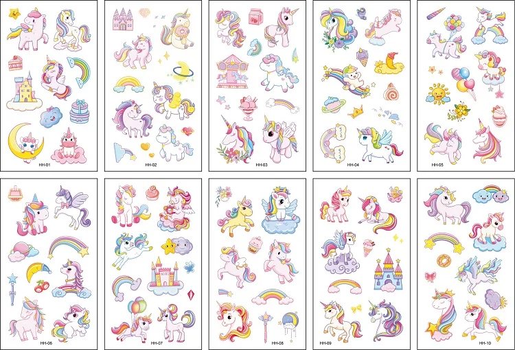 10PCS New Tattoos for Children Transfer Tattoos for Kids Mini Waterproof Tattoos Festival Glitters Face Unicorn Animals Stickers