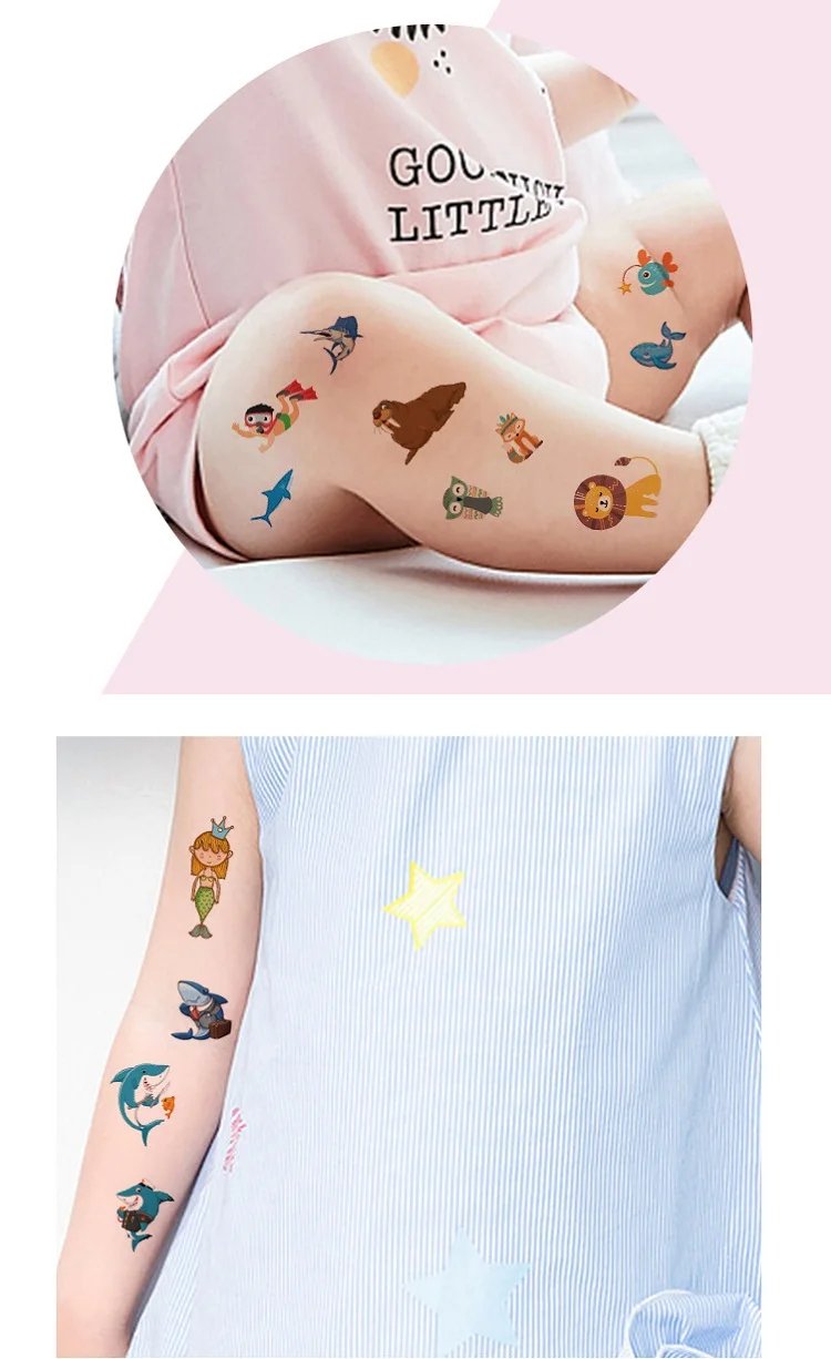 10PCS New Tattoos for Children Transfer Tattoos for Kids Mini Waterproof Tattoos Festival Glitters Face Unicorn Animals Stickers