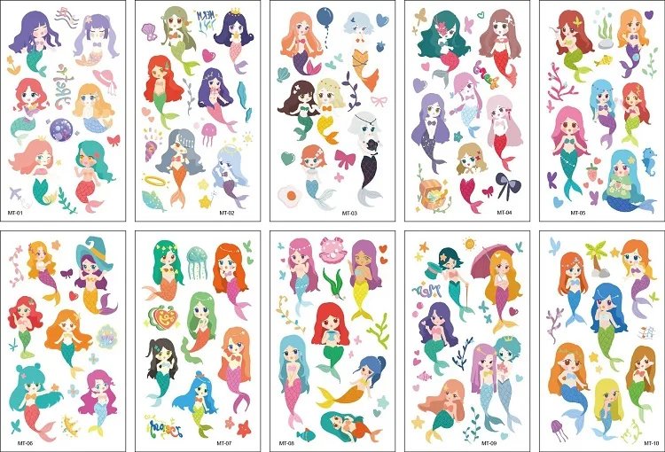 10PCS New Tattoos for Children Transfer Tattoos for Kids Mini Waterproof Tattoos Festival Glitters Face Unicorn Animals Stickers