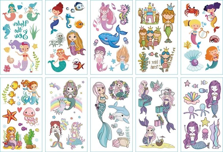 10PCS New Tattoos for Children Transfer Tattoos for Kids Mini Waterproof Tattoos Festival Glitters Face Unicorn Animals Stickers