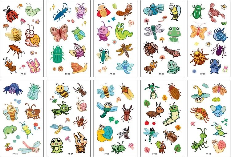 10PCS New Tattoos for Children Transfer Tattoos for Kids Mini Waterproof Tattoos Festival Glitters Face Unicorn Animals Stickers