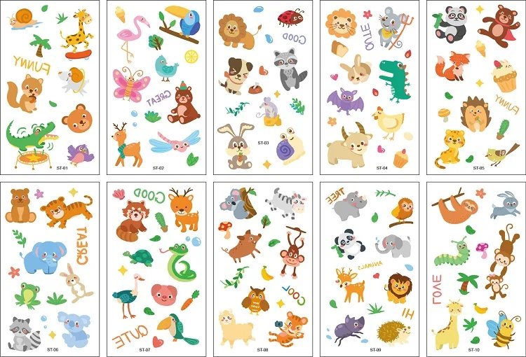 10PCS New Tattoos for Children Transfer Tattoos for Kids Mini Waterproof Tattoos Festival Glitters Face Unicorn Animals Stickers