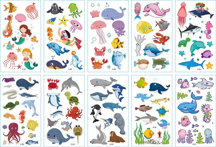 10PCS New Tattoos for Children Transfer Tattoos for Kids Mini Waterproof Tattoos Festival Glitters Face Unicorn Animals Stickers