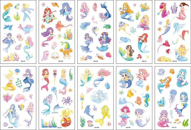 10PCS New Tattoos for Children Transfer Tattoos for Kids Mini Waterproof Tattoos Festival Glitters Face Unicorn Animals Stickers