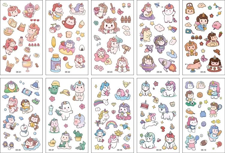 10PCS New Tattoos for Children Transfer Tattoos for Kids Mini Waterproof Tattoos Festival Glitters Face Unicorn Animals Stickers