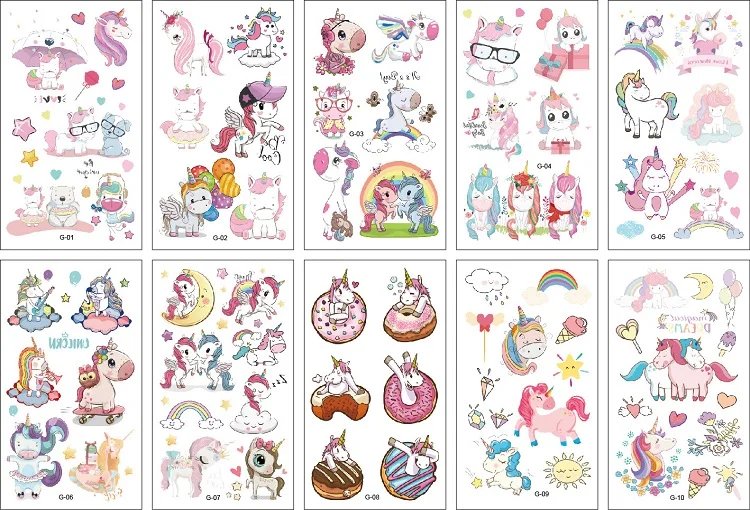 10PCS New Tattoos for Children Transfer Tattoos for Kids Mini Waterproof Tattoos Festival Glitters Face Unicorn Animals Stickers