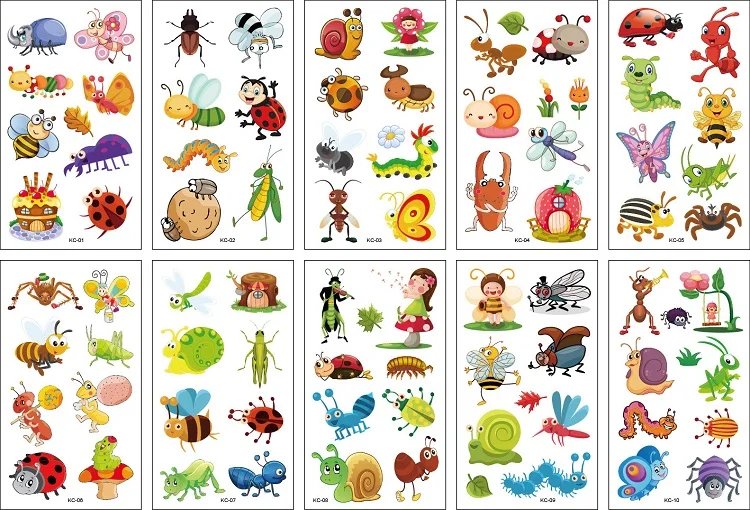 10PCS New Tattoos for Children Transfer Tattoos for Kids Mini Waterproof Tattoos Festival Glitters Face Unicorn Animals Stickers