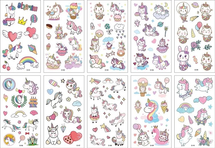 10PCS New Tattoos for Children Transfer Tattoos for Kids Mini Waterproof Tattoos Festival Glitters Face Unicorn Animals Stickers
