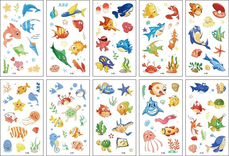 10PCS New Tattoos for Children Transfer Tattoos for Kids Mini Waterproof Tattoos Festival Glitters Face Unicorn Animals Stickers