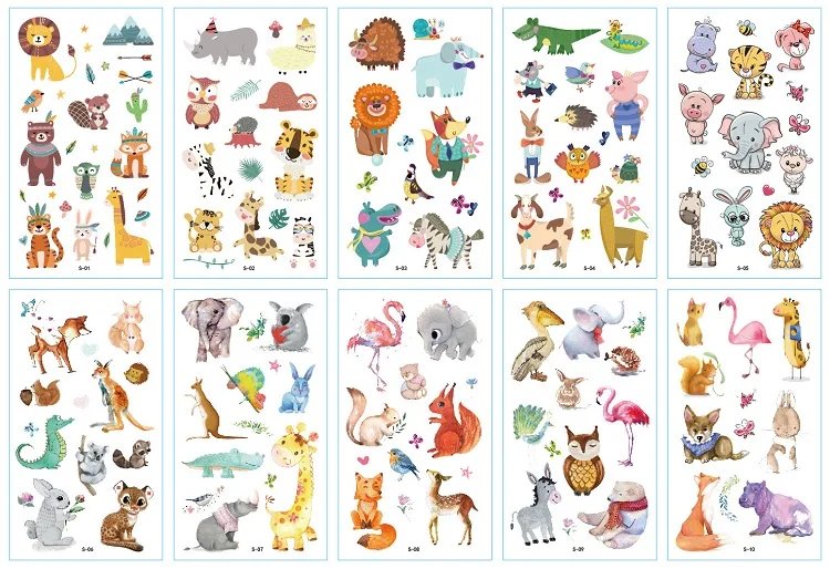 10PCS New Tattoos for Children Transfer Tattoos for Kids Mini Waterproof Tattoos Festival Glitters Face Unicorn Animals Stickers