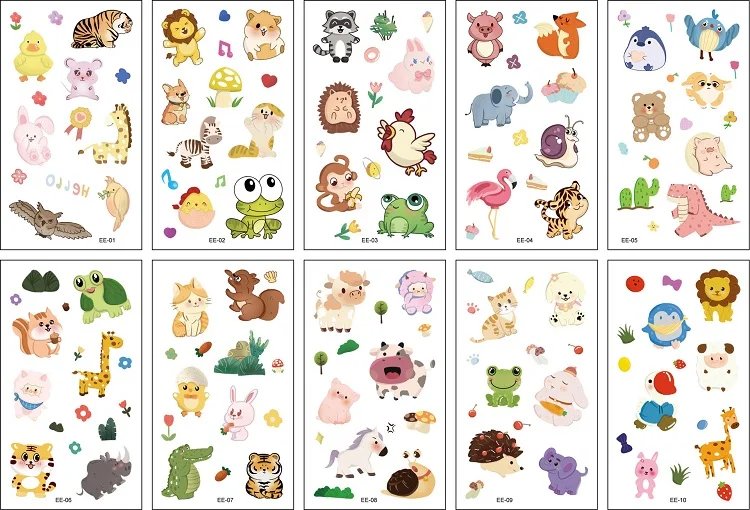 10PCS New Tattoos for Children Transfer Tattoos for Kids Mini Waterproof Tattoos Festival Glitters Face Unicorn Animals Stickers