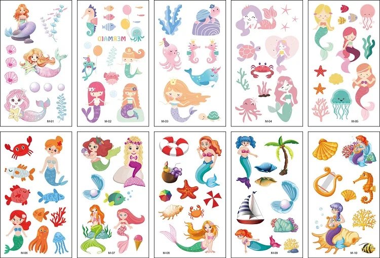 10PCS New Tattoos for Children Transfer Tattoos for Kids Mini Waterproof Tattoos Festival Glitters Face Unicorn Animals Stickers