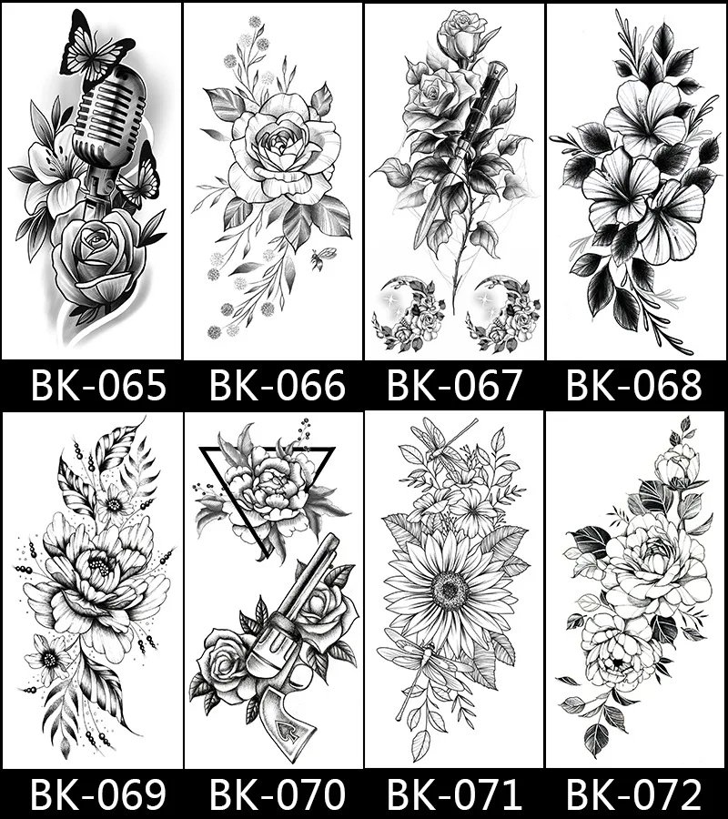 Butterfly Fake Tattoo for Woman Black Flower Tattoo Sketch Tattoo Sticker  Rose Blossom Tattoo Temporary Waterproof
