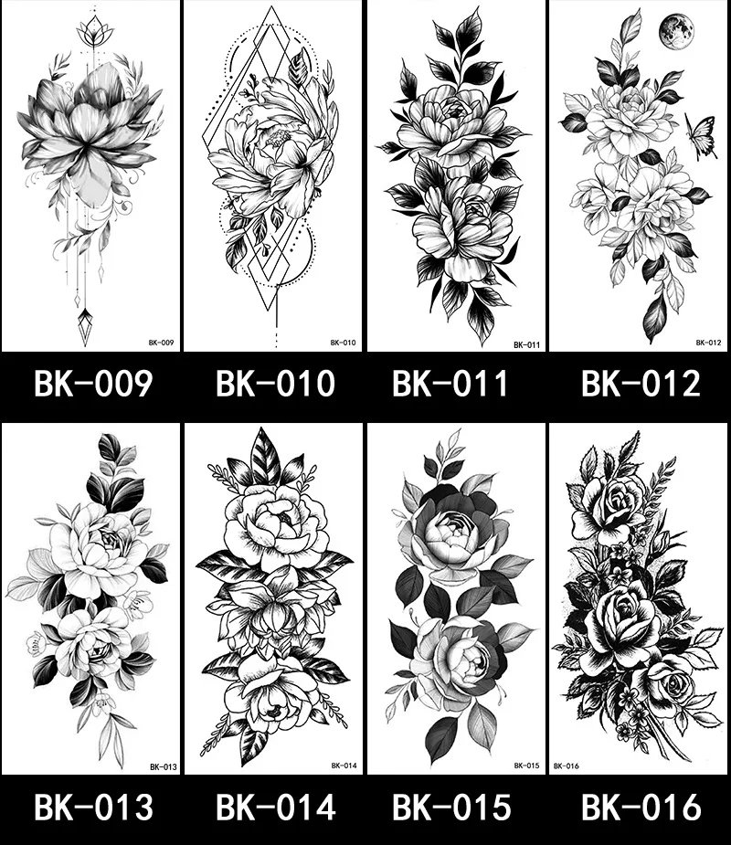 Butterfly Fake Tattoo for Woman Black Flower Tattoo Sketch Tattoo Sticker  Rose Blossom Tattoo Temporary Waterproof