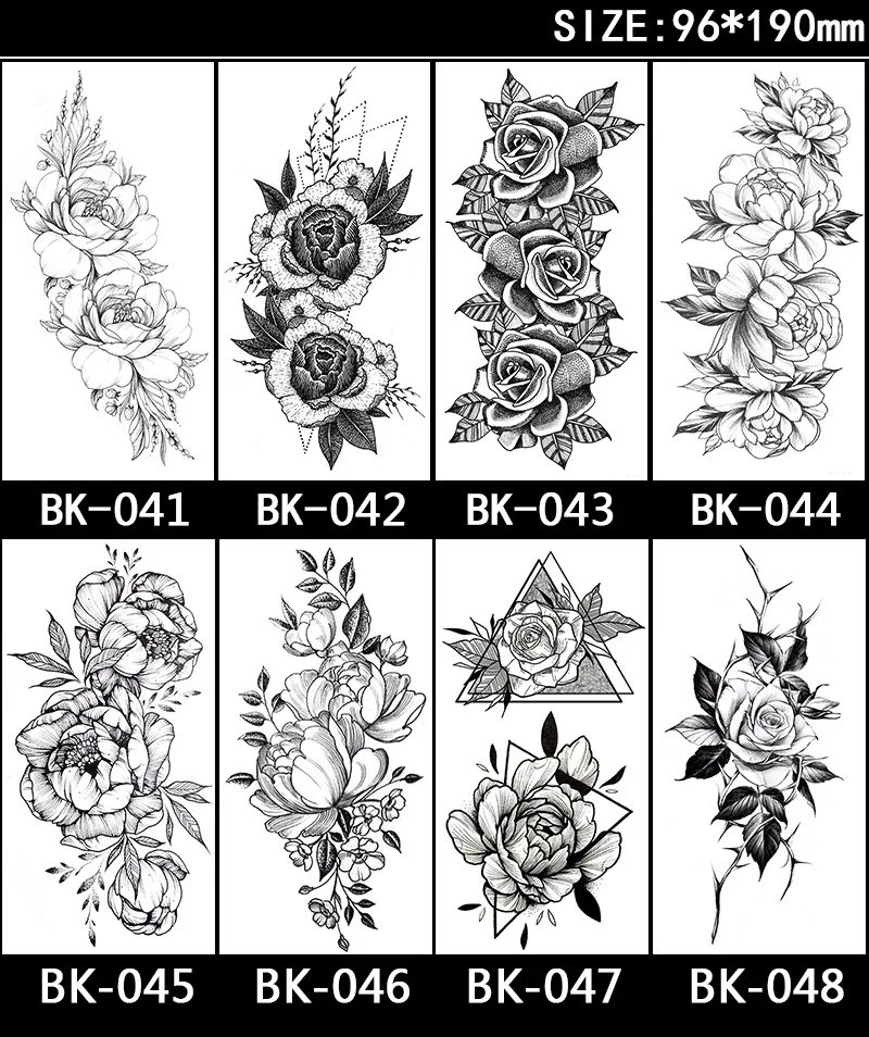 Butterfly Fake Tattoo for Woman Black Flower Tattoo Sketch Tattoo Sticker  Rose Blossom Tattoo Temporary Waterproof