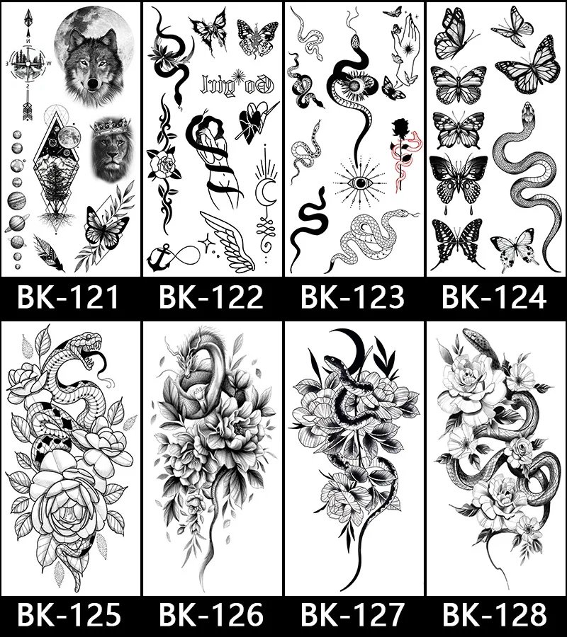 Butterfly Fake Tattoo for Woman Black Flower Tattoo Sketch Tattoo Sticker  Rose Blossom Tattoo Temporary Waterproof