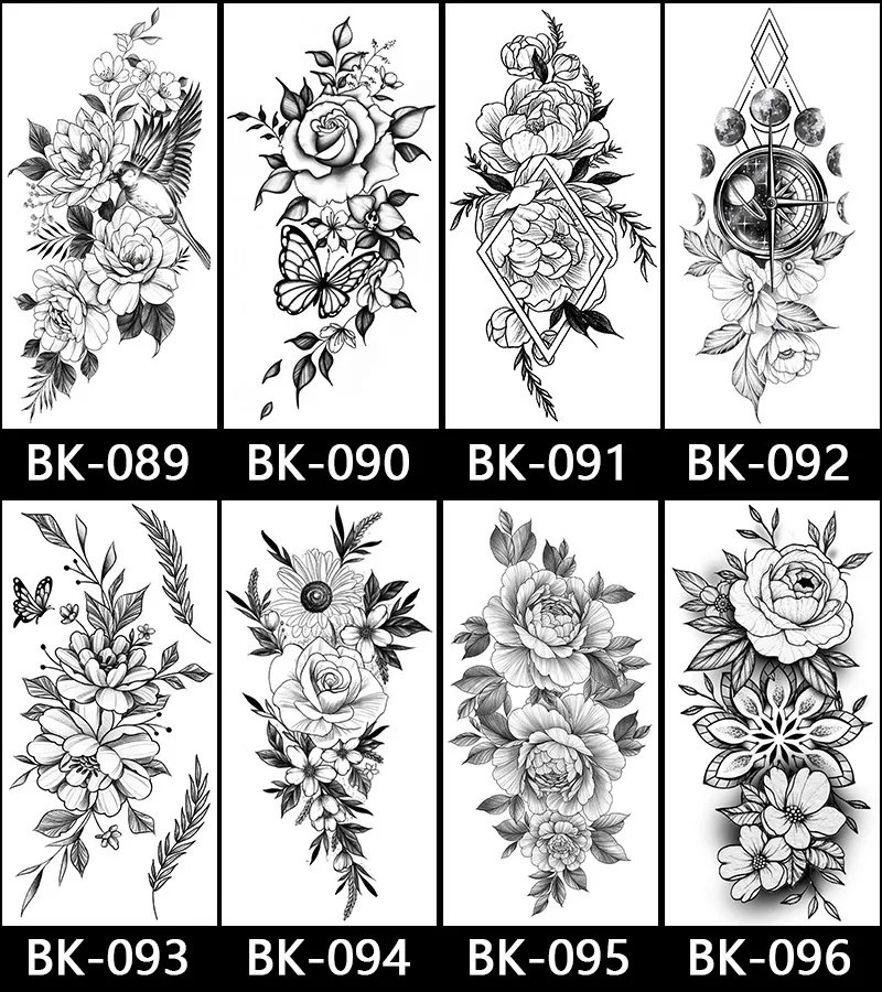 Butterfly Fake Tattoo for Woman Black Flower Tattoo Sketch Tattoo Sticker  Rose Blossom Tattoo Temporary Waterproof