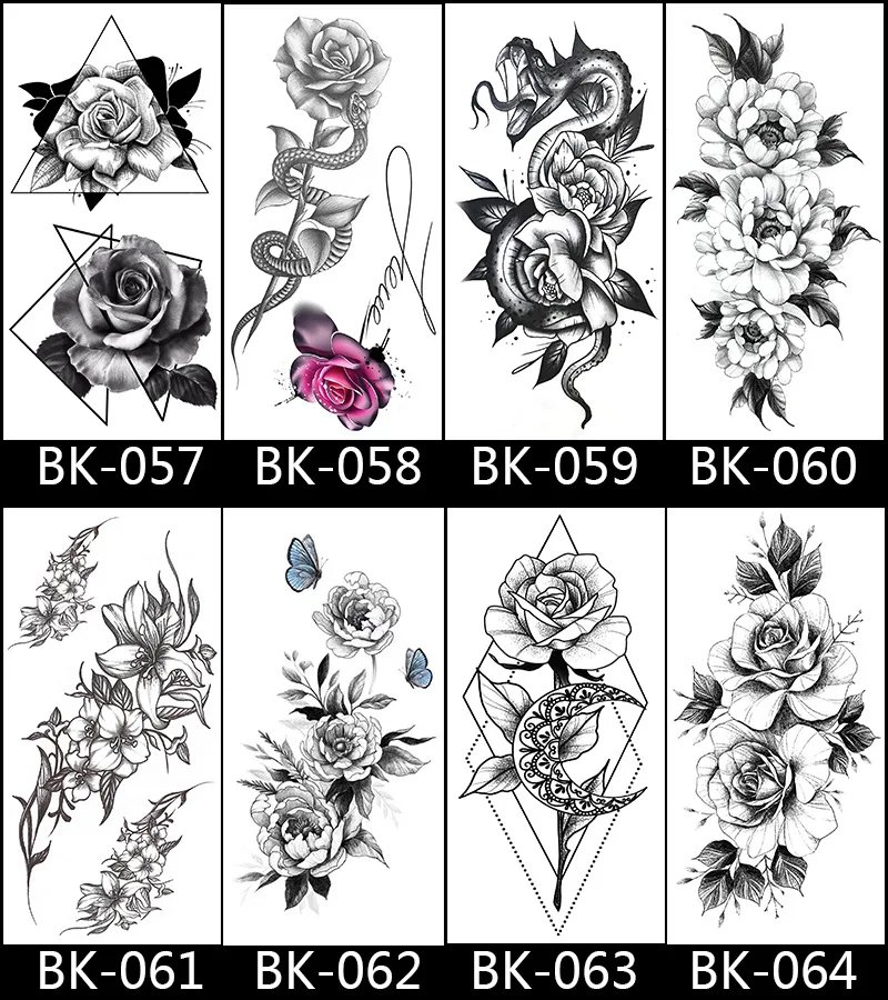 Butterfly Fake Tattoo for Woman Black Flower Tattoo Sketch Tattoo Sticker  Rose Blossom Tattoo Temporary Waterproof