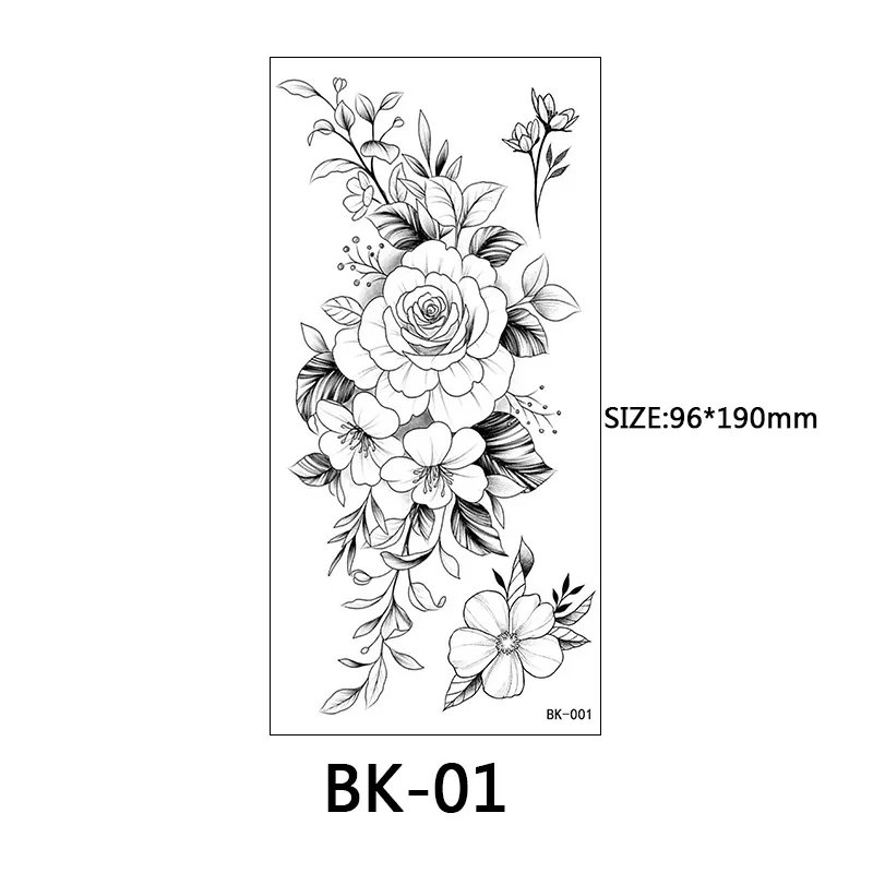 Butterfly Fake Tattoo for Woman Black Flower Tattoo Sketch Tattoo Sticker  Rose Blossom Tattoo Temporary Waterproof