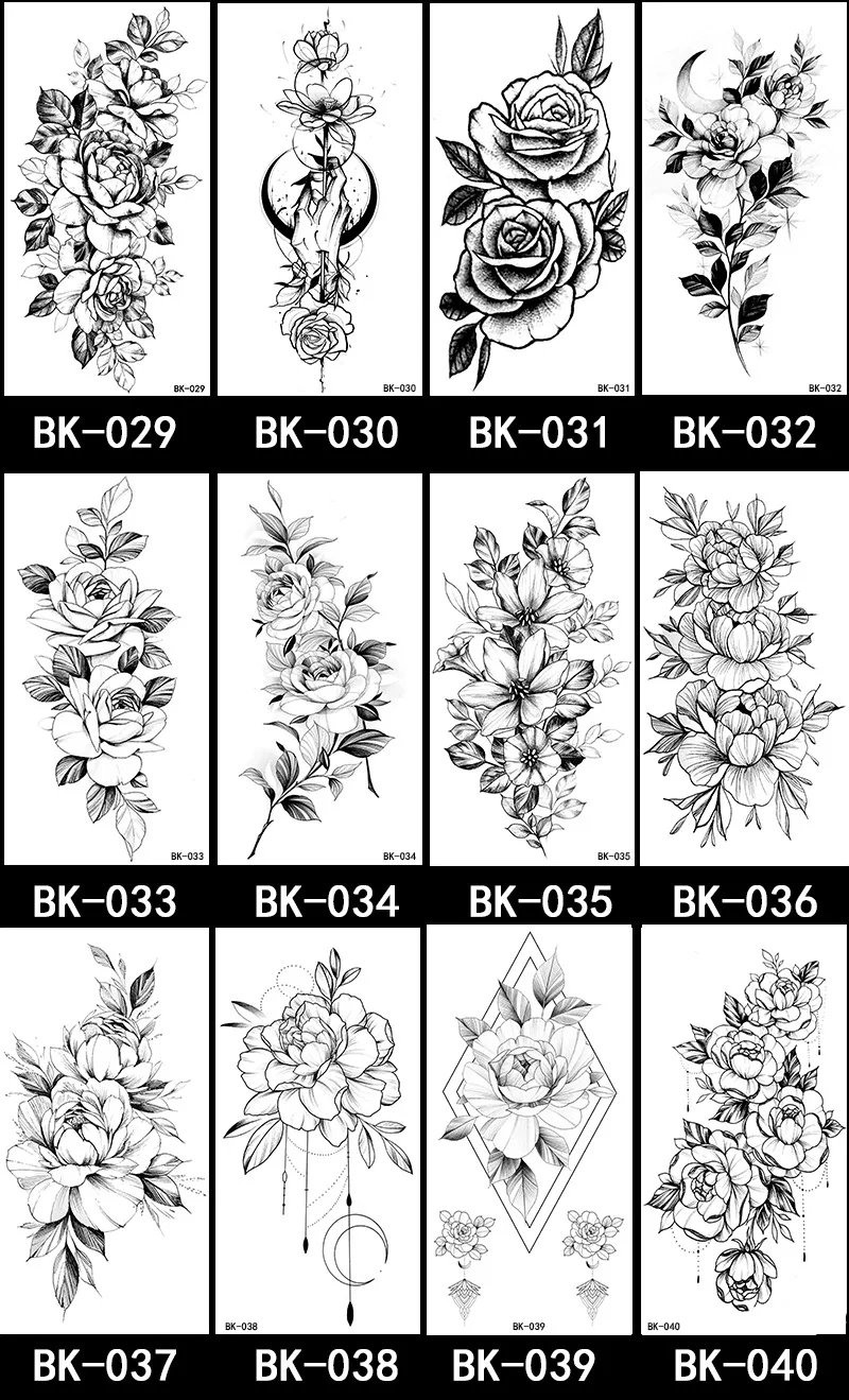 Butterfly Fake Tattoo for Woman Black Flower Tattoo Sketch Tattoo Sticker  Rose Blossom Tattoo Temporary Waterproof