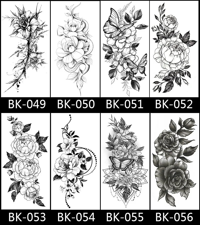 Butterfly Fake Tattoo for Woman Black Flower Tattoo Sketch Tattoo Sticker  Rose Blossom Tattoo Temporary Waterproof