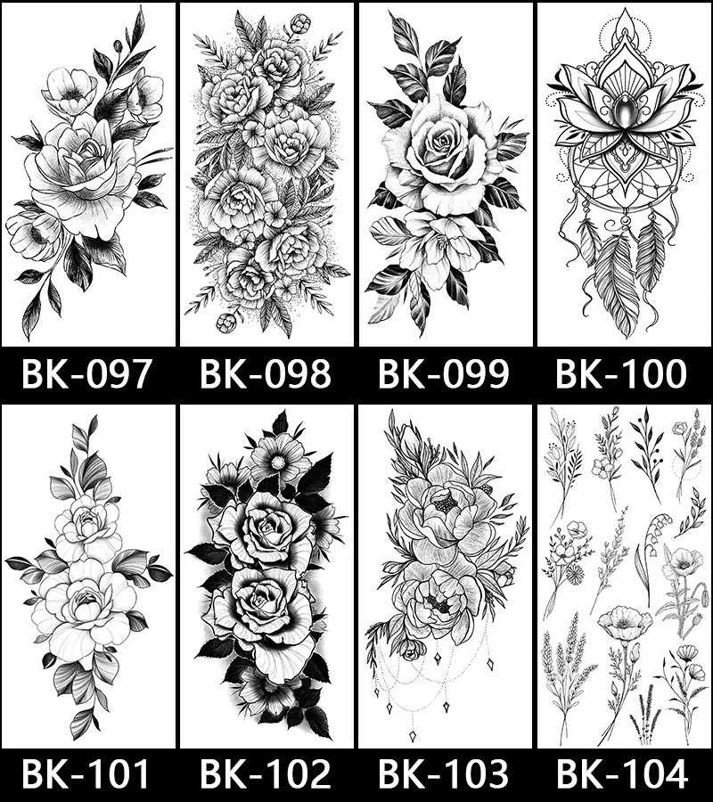 Butterfly Fake Tattoo for Woman Black Flower Tattoo Sketch Tattoo Sticker  Rose Blossom Tattoo Temporary Waterproof