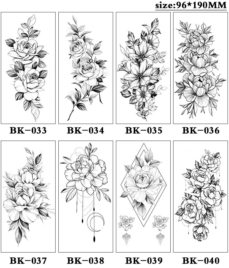 Sketch Flowers Sketch Tattoo Rose Blossoms Black and White Flowers Temporary Tattoos Sticker size: