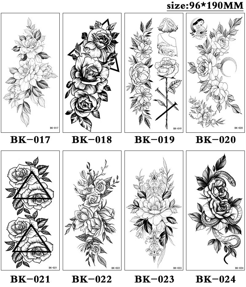 Sketch Flowers Sketch Tattoo Rose Blossoms Black and White Flowers Temporary Tattoos Sticker size: