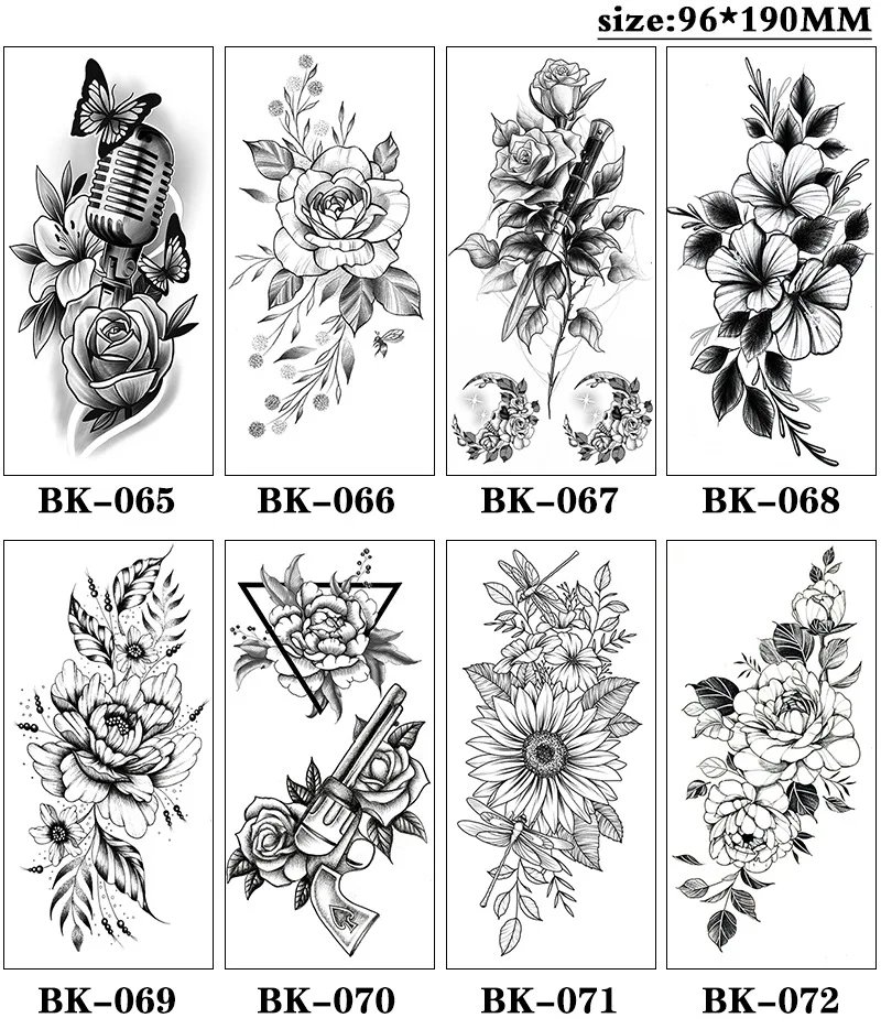 Sketch Flowers Sketch Tattoo Rose Blossoms Black and White Flowers Temporary Tattoos Sticker size:
