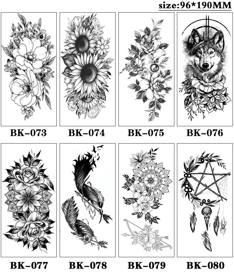 Sketch Flowers Sketch Tattoo Rose Blossoms Black and White Flowers Temporary Tattoos Sticker size: