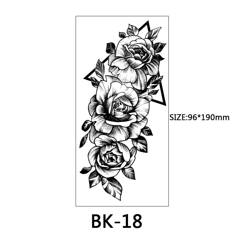 Sketch Flowers Sketch Tattoo Rose Blossoms Black and White Flowers Temporary Tattoos Sticker size: