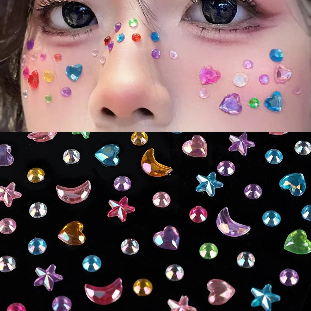 Love Diamond Stickers on The Face Rhinestone Makeup Bright Face Art Sticker Children's Temporary Tattoo Rhinestone Makeup Tools