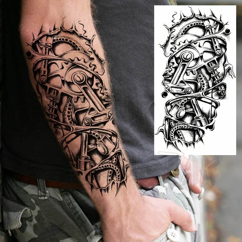 Realistic Lion Eyes Arm Temporary Tattoos For Women Adult Men Lion Compass Crown Cross False Tattoo 3D Waterproof Tattoo Sticker