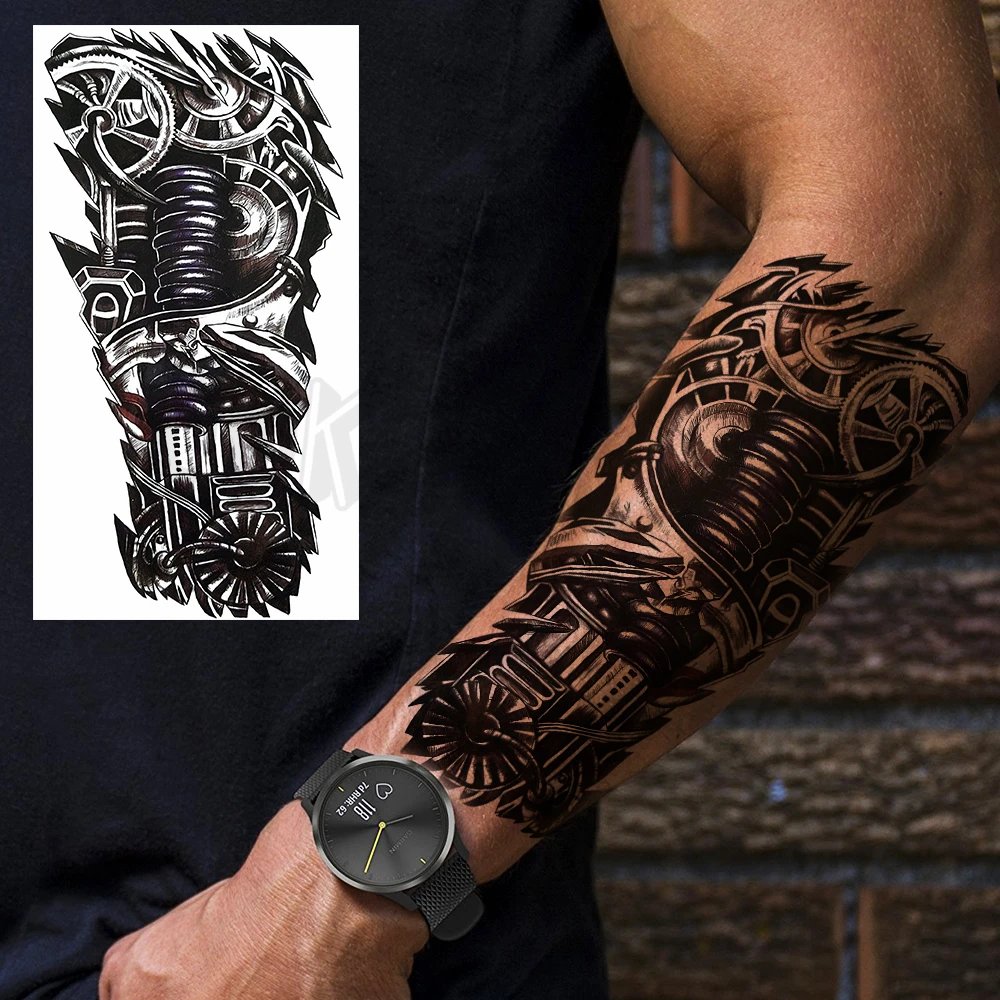 Realistic Lion Eyes Arm Temporary Tattoos For Women Adult Men Lion Compass Crown Cross False Tattoo 3D Waterproof Tattoo Sticker