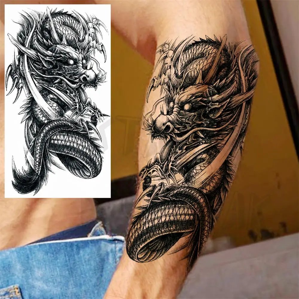 Realistic Lion Eyes Arm Temporary Tattoos For Women Adult Men Lion Compass Crown Cross False Tattoo 3D Waterproof Tattoo Sticker