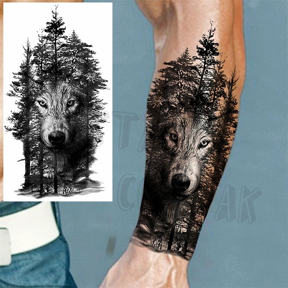 Realistic Lion Eyes Arm Temporary Tattoos For Women Adult Men Lion Compass Crown Cross False Tattoo 3D Waterproof Tattoo Sticker