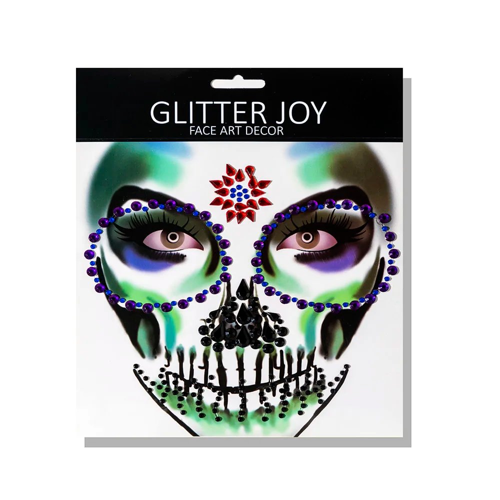 1Pc Face Jewel Makeup Sticker For Carnival Halloween Festival Skull Bone Dressing With Teeth Party Night Club Makeup Body Art