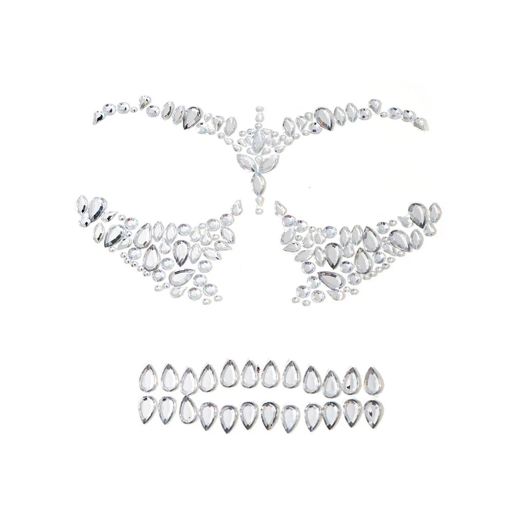1Pc Face Jewel Makeup Sticker For Carnival Halloween Festival Skull Bone Dressing With Teeth Party Night Club Makeup Body Art