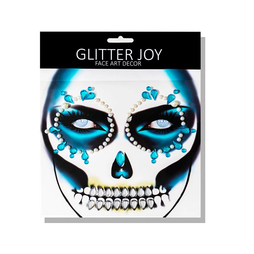 1Pc Face Jewel Makeup Sticker For Carnival Halloween Festival Skull Bone Dressing With Teeth Party Night Club Makeup Body Art