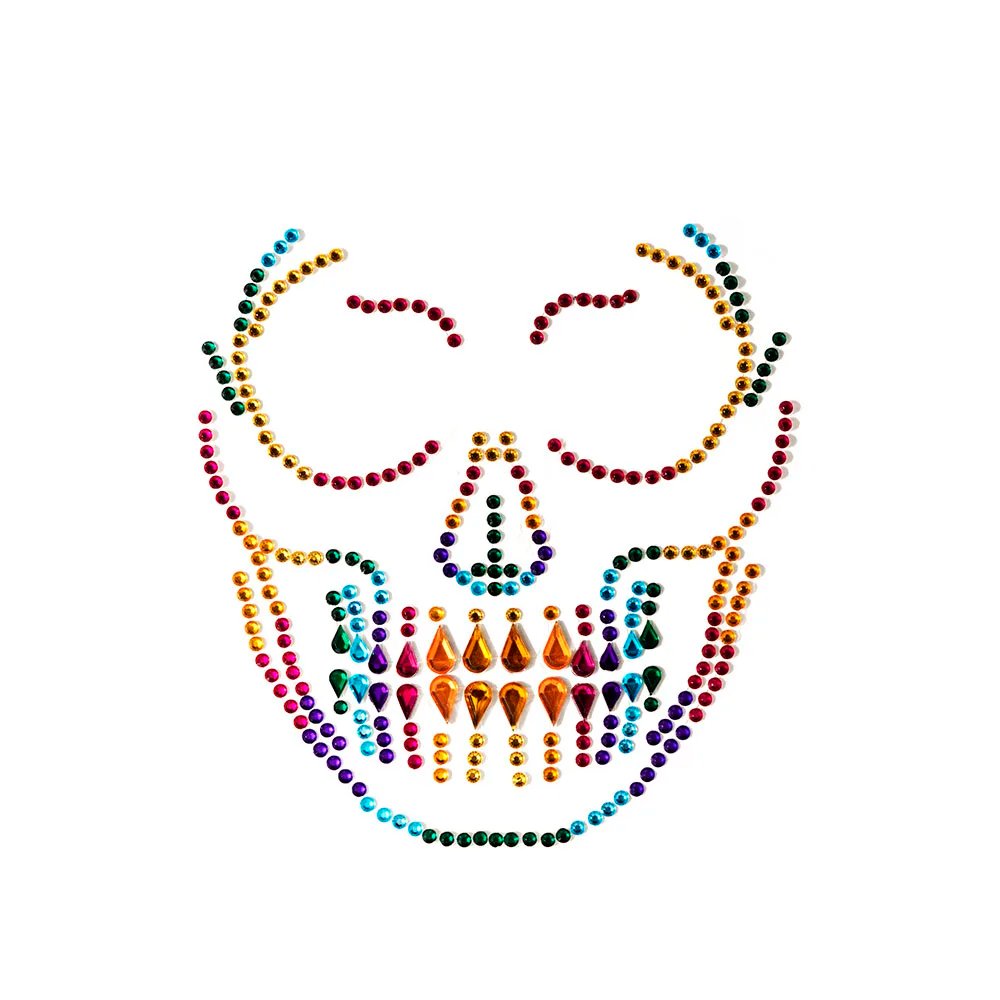1Pc Face Jewel Makeup Sticker For Carnival Halloween Festival Skull Bone Dressing With Teeth Party Night Club Makeup Body Art