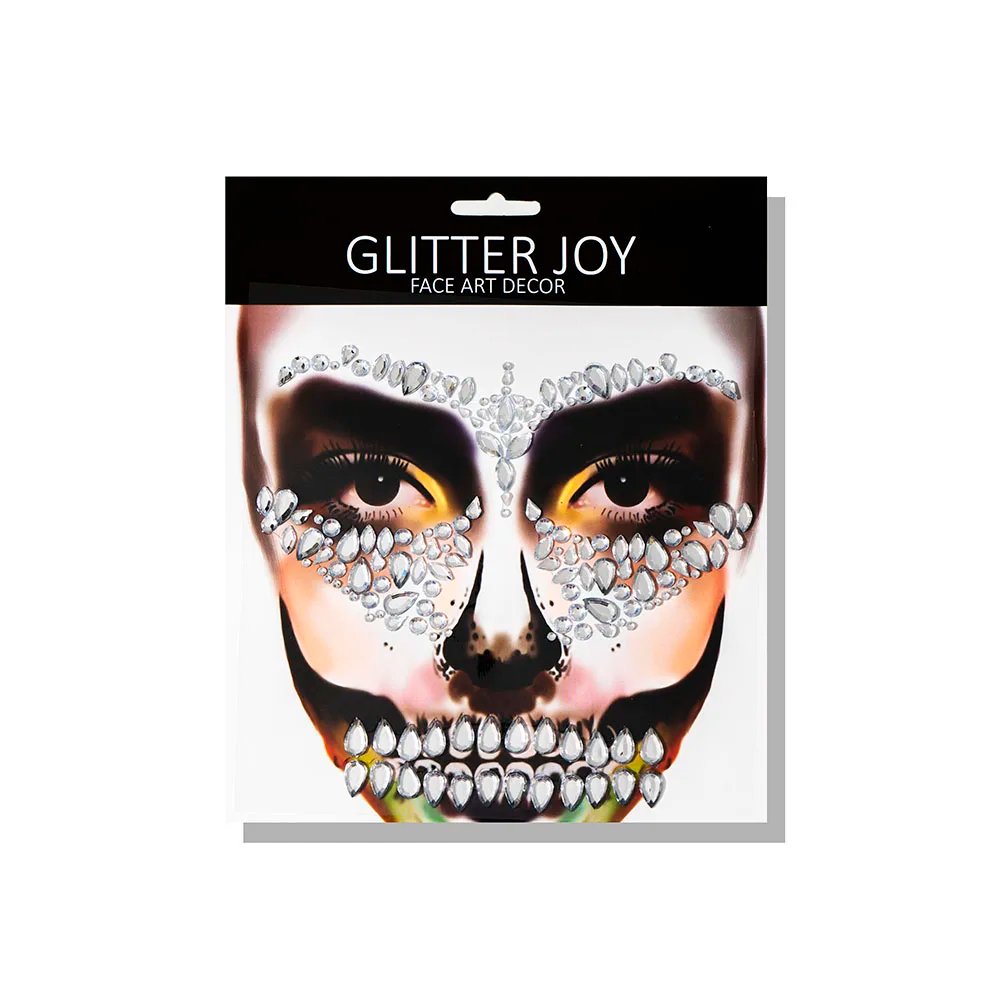 1Pc Face Jewel Makeup Sticker For Carnival Halloween Festival Skull Bone Dressing With Teeth Party Night Club Makeup Body Art